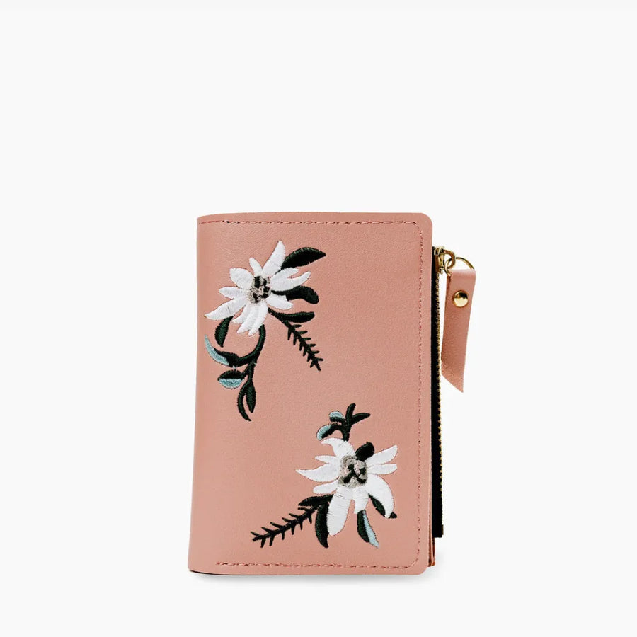 Fleur Embroidered Vegan Leather Wallet