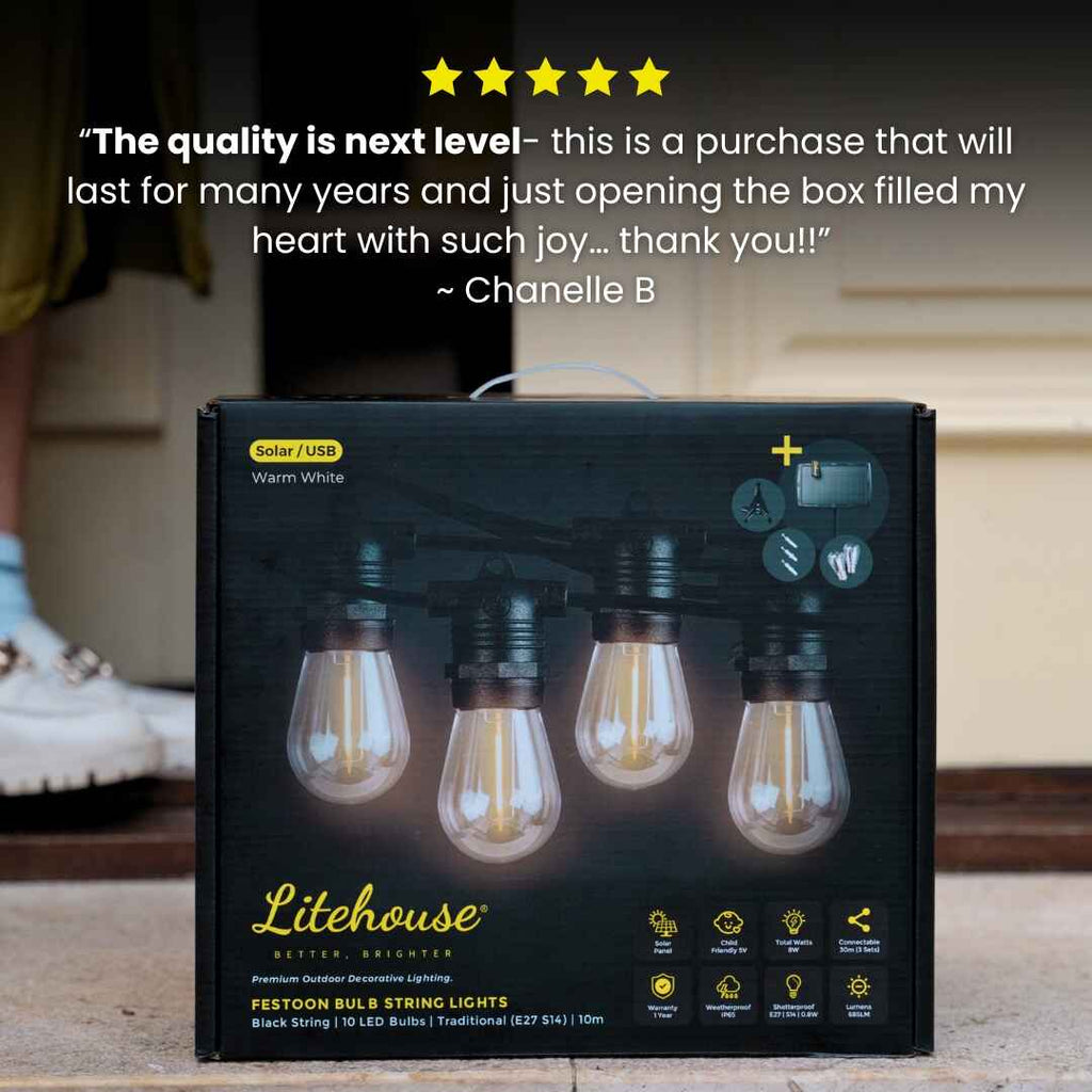 Premium Solar Bulb String Lights - 33 feet | 10 meters